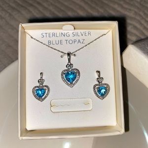 NWT ~ Sterling Silver, Blue Topaz with CZ. Necklace, Pendant, and Earrings.